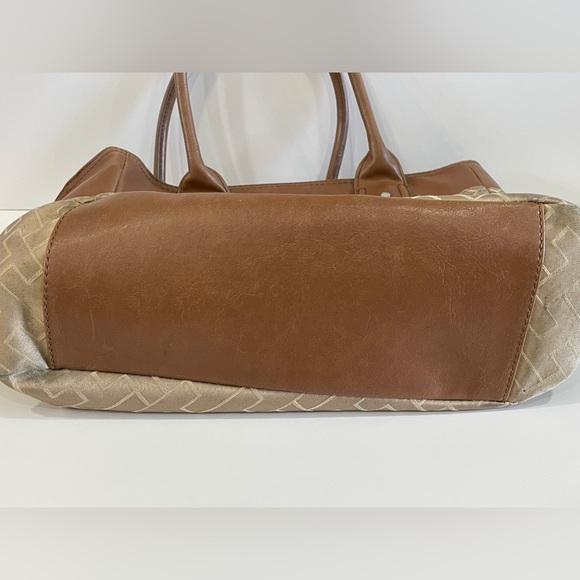 Tommy Hilfiger Shoulder Bag Tote Leather w/ Monogram Print Green & Blue Stripe - Picture 11 of 16